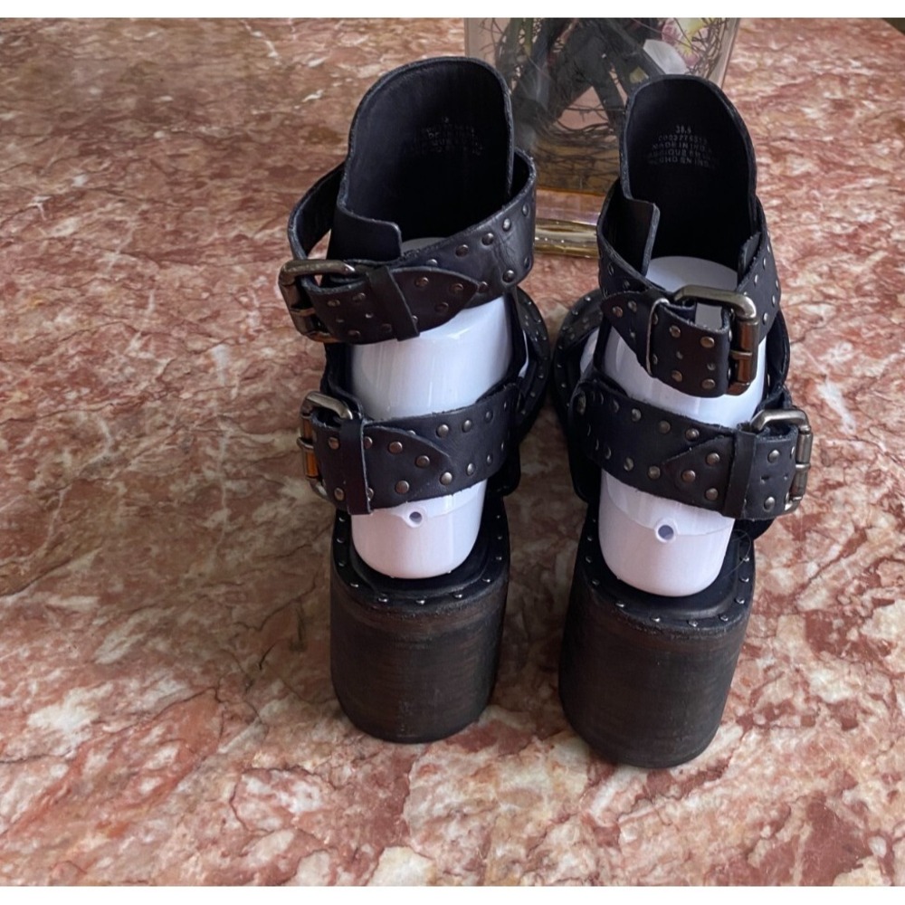 New Free People  Happiness Black Leather Heeled Sandal Sz 38/38.5 /US‎ 8.5M $158 - Picture 8 of 10
